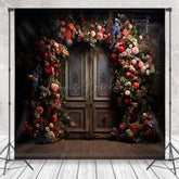 Lofaris Colorful Floral Brown Vintage Door Photo Backdrop